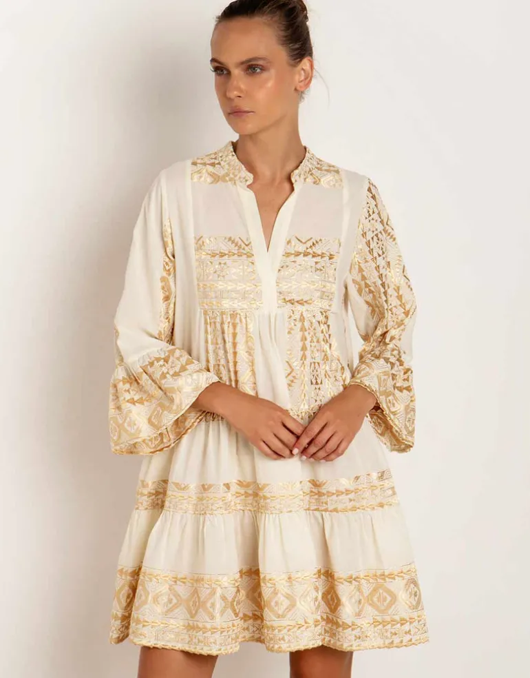 Classic Triangle Layered Mini Dress - Natural and Gold