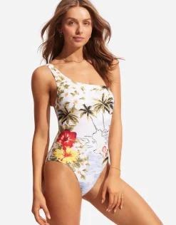 Coast to Coast One Shoulder Swimsuit - Powder Blue