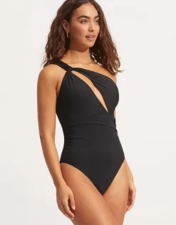 Collective One Shoulder Swimsuit - Black