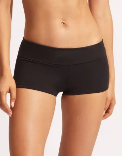 Collective Roll Top Boyleg Bikini Pant - Black