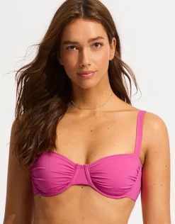 Collective Ruched Underwired Bikini Top - Hot Pink
