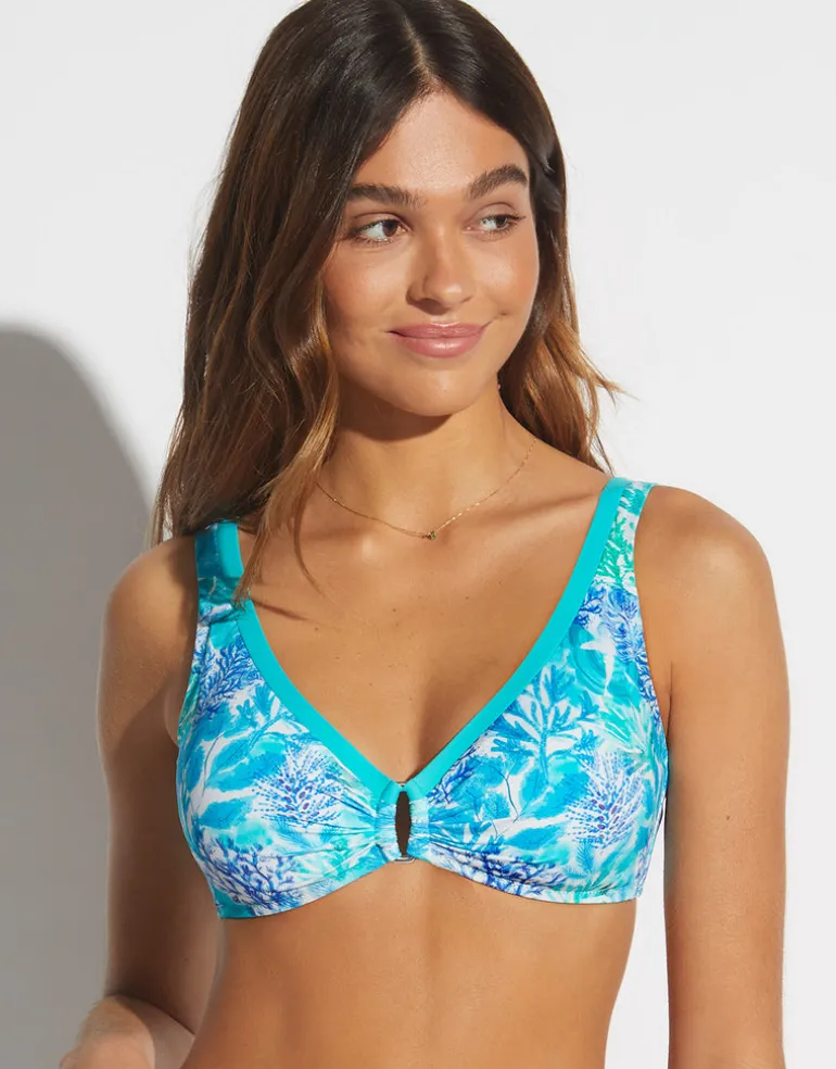 Coral Ring Front Bikini Top - Turquoise