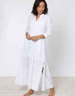 Cotton Maxi Dress with Vintage Embroidery - White