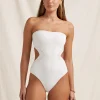 Creme Memoir Embroidered Strapless Swimsuit - White