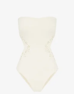 Creme Memoir Embroidered Strapless Swimsuit - White