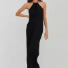 Crinkle Halter Dress - Black