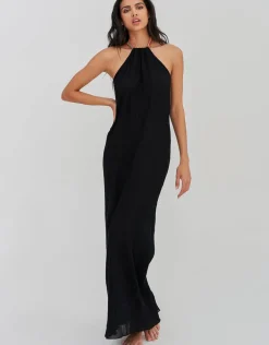 Crinkle Halter Dress - Black