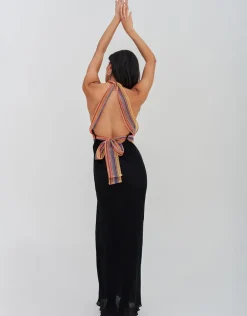 Crinkle Halter Dress - Black