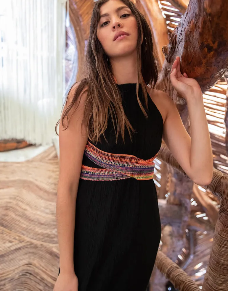 Crinkle Halter Dress - Black