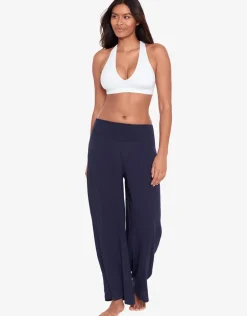 Crinkle Smocked Waist Beach Pant - Dark Navy