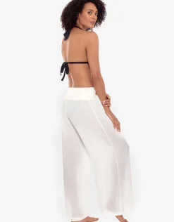 Crinkle Smocked Waist Beach Pant - White