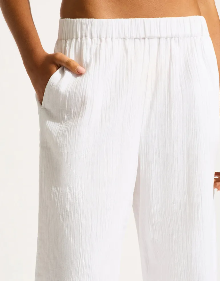 Crinkle Twill Beach Pant - White