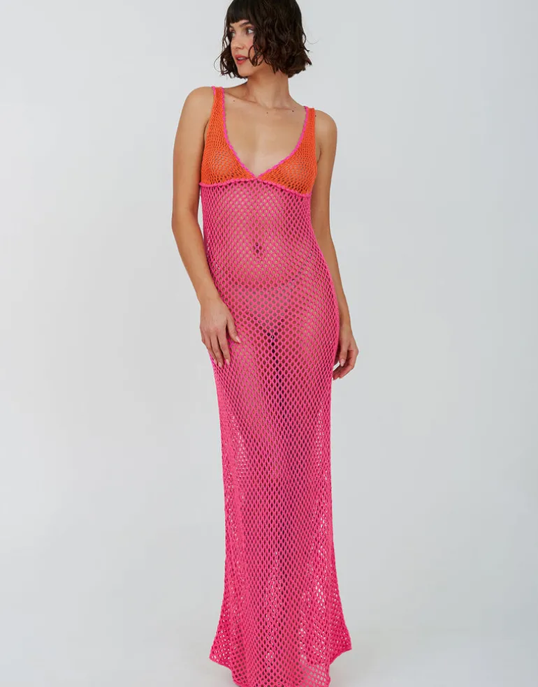 Crochet Colourblock Siren Dress - Hot Pink