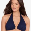 Crochet Rattan Ring Halter Bikini Top - Navy