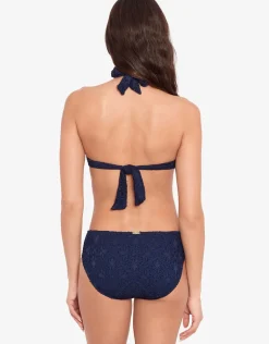 Crochet Rattan Ring Halter Bikini Top - Navy
