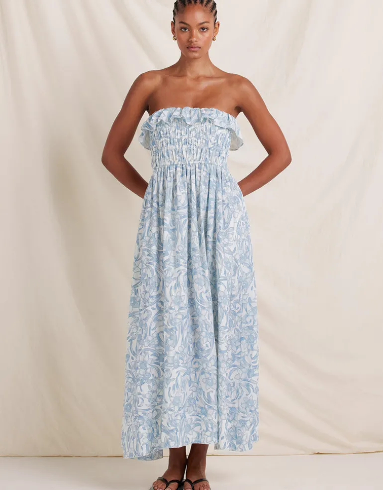 Daffodil Shirred Midi Dress - Blue Print