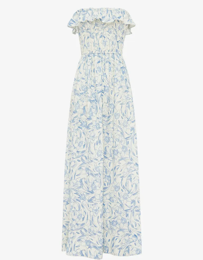 Daffodil Shirred Midi Dress - Blue Print