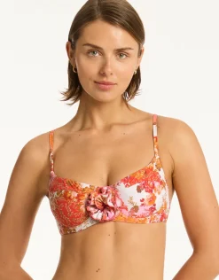 Daisyfield Balcony Bikini Top - Coral