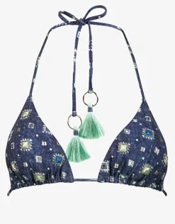 Denim Cues Tassel Tri Bikini Top