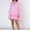 Dhaka Print Flared Sleeve Dress - Pink and Neon Pink