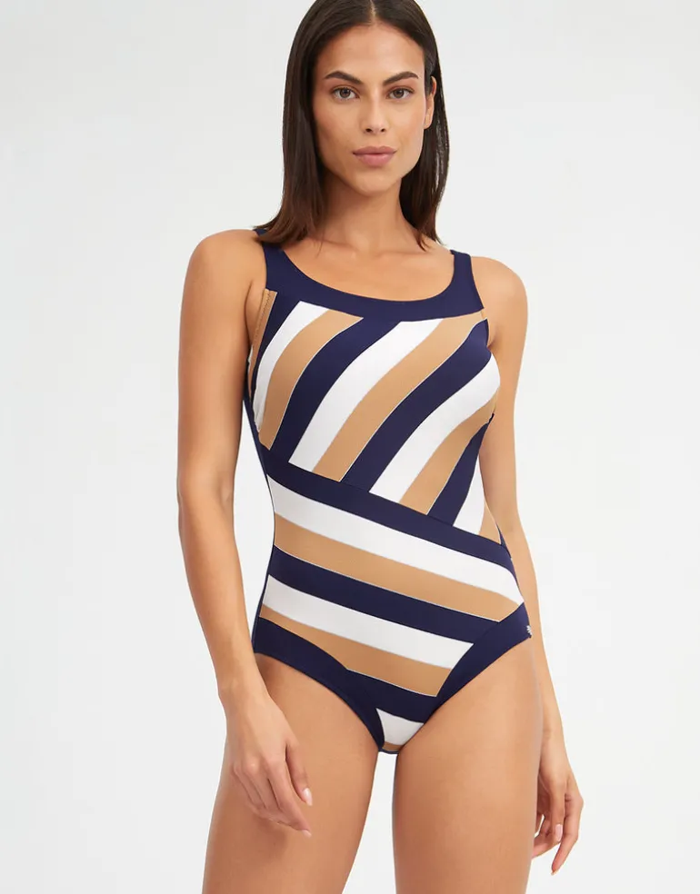 Doris High Front Swimsuit - Stripe