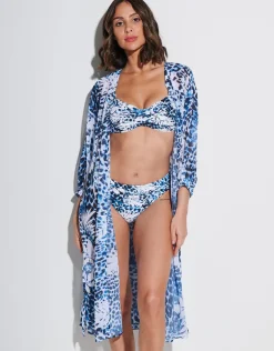 Ethnic Palm Midi Beach Shirt - Blue