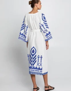 Feather Midi Kaftan - White and Blue