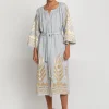 Feather Midi Kaftan - Light Grey and Gold