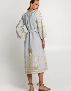 Feather Midi Kaftan - Light Grey and Gold