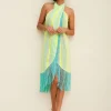 Fringed Crossover Dress - Neon Yellow