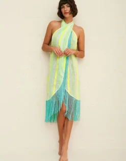 Fringed Crossover Dress - Neon Yellow