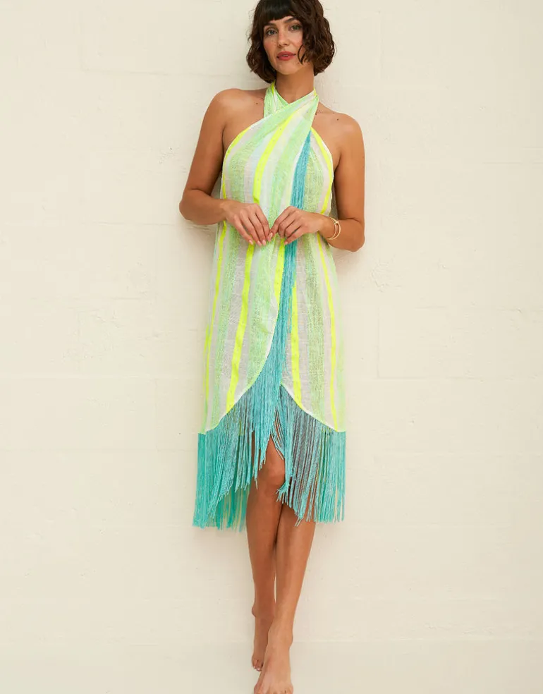 Fringed Crossover Dress - Neon Yellow