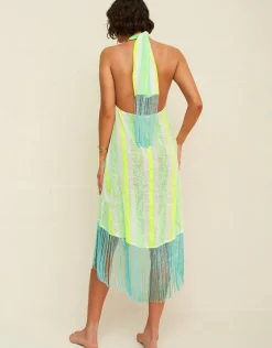 Fringed Crossover Dress - Neon Yellow