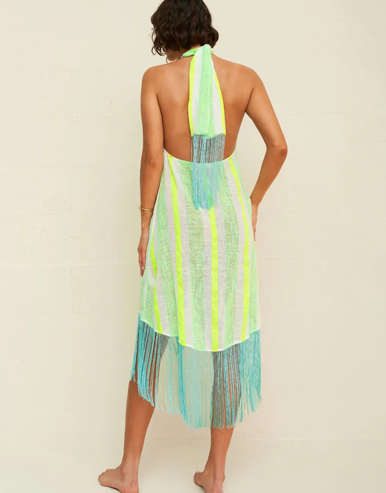 Fringed Crossover Dress - Neon Yellow