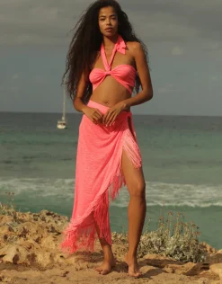 Fringed Sarong Skirt - Hot Pink