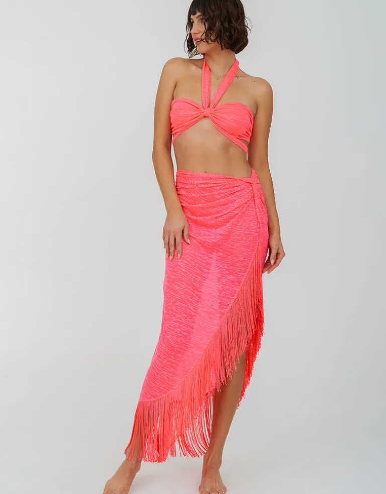 Fringed Sarong Skirt - Hot Pink