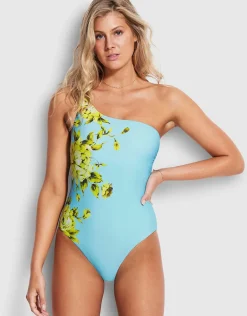 Full Bloom One Shoulder Swimsuit - Sky