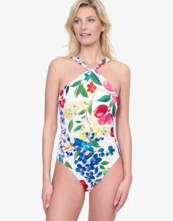 Garden Dream High Neck Swimsuit - Off White