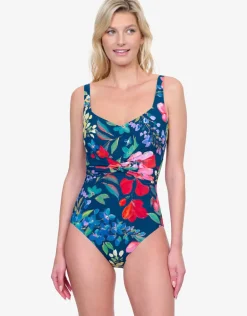 Garden Dream Shaped Square Neck Swimsuit - Multi Navy
