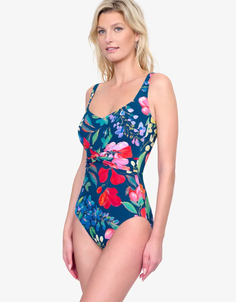 Garden Dream Shaped Square Neck Swimsuit - Multi Navy