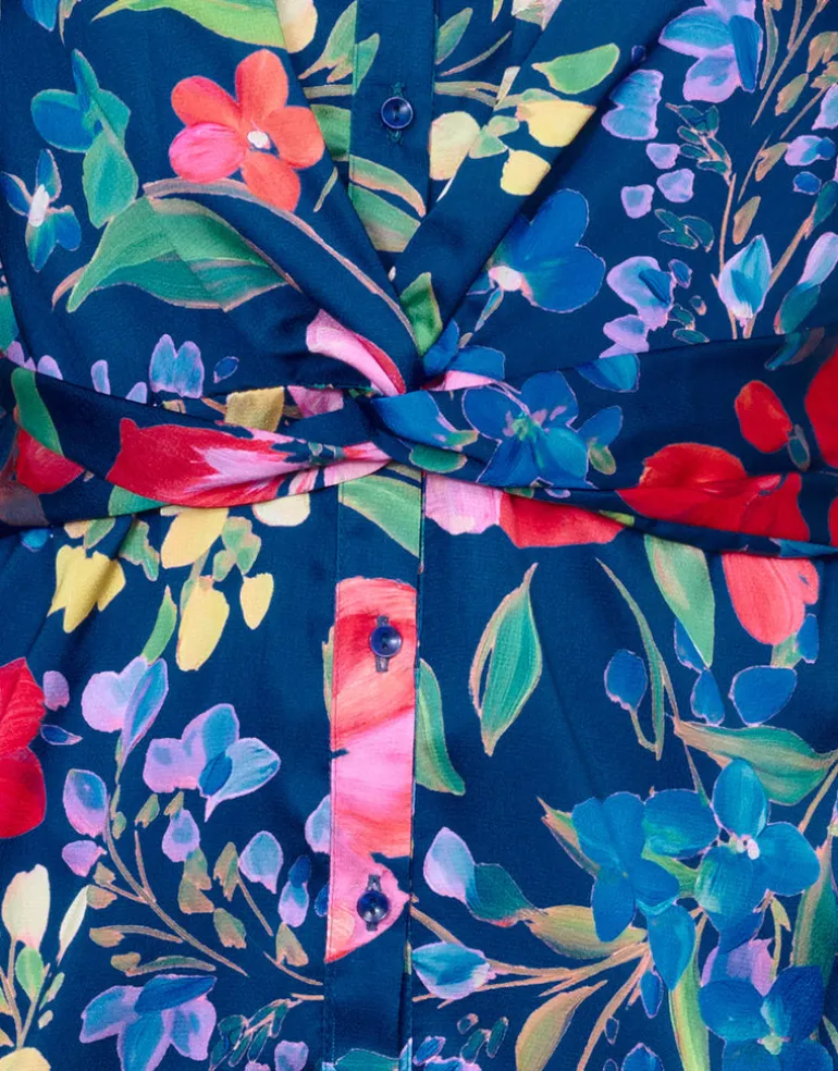 Garden Dream Shaped Square Neck Swimsuit - Multi Navy