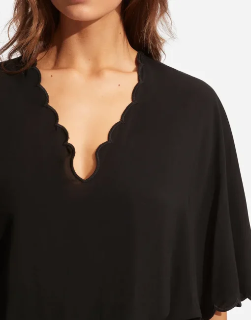 Gia Scallop Kaftan - Black