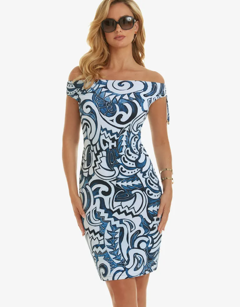 Graffiti Beach Dress - Blue and White