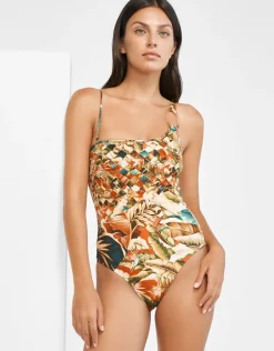 Hypnotic One Shoulder Swimsuit - Sepia Leaves