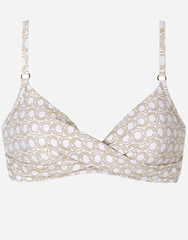 Indira Twist Front Bikini Top - White and Gold