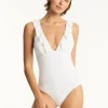 Interlace Frill Swimsuit - White