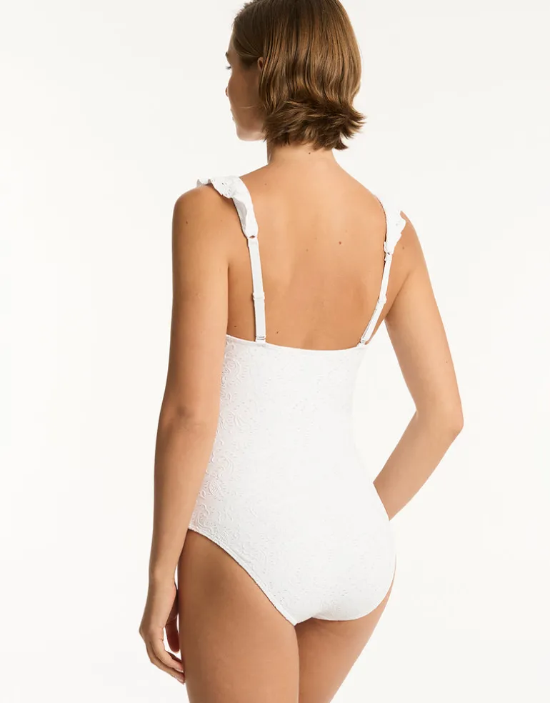 Interlace Frill Swimsuit - White