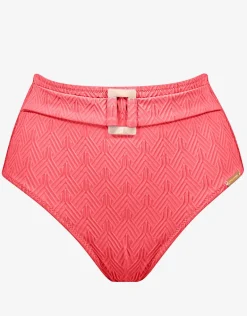Island Nostalgia Belted High Waist Bikini Pant - Ocean Coral