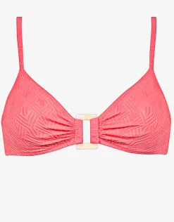 Island Nostalgia Ring Front Bralette Bikini Top - Ocean Coral