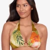 Island Tropical Rattan Ring Halter Bikini Top - Print